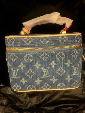 Designer Denim Monogram Crossbody Bag in Blue